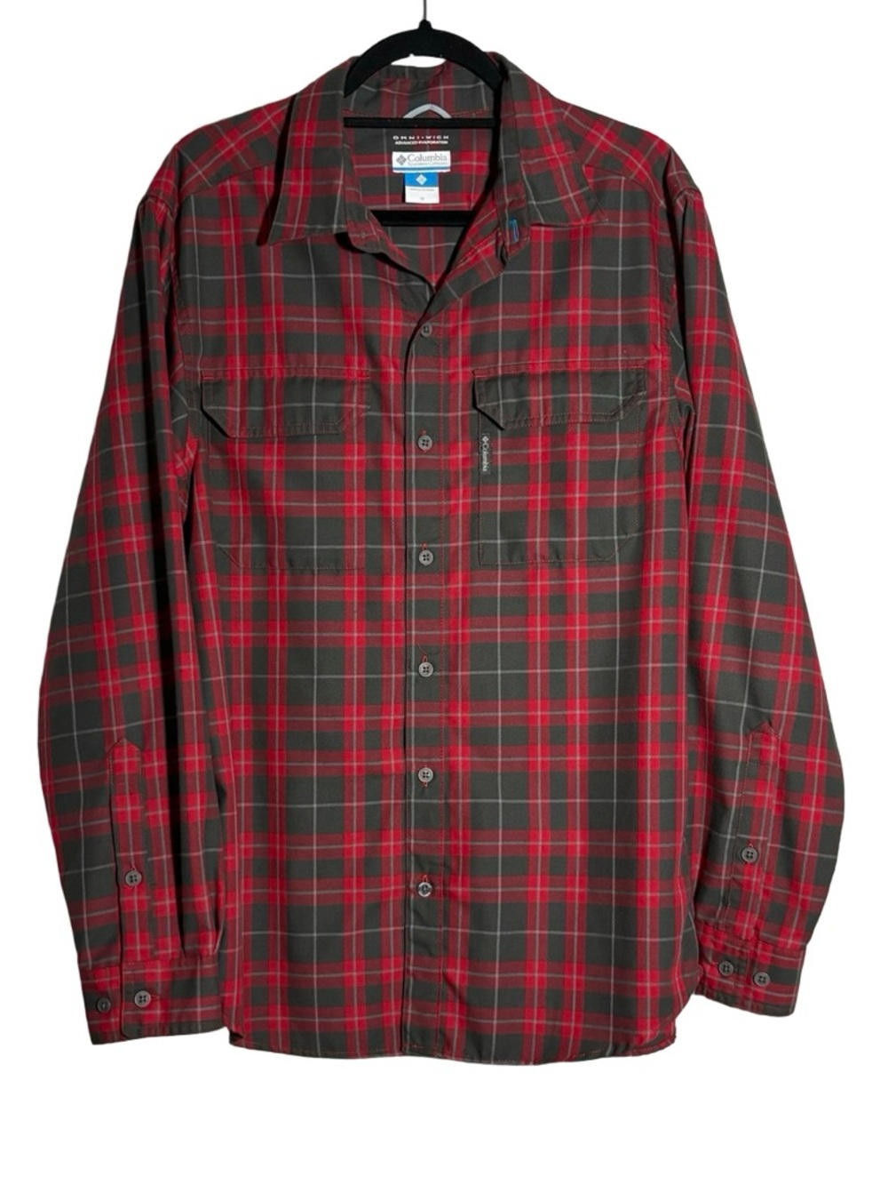 Columbia Red and Black Plaid Casual Button-Down Shirt